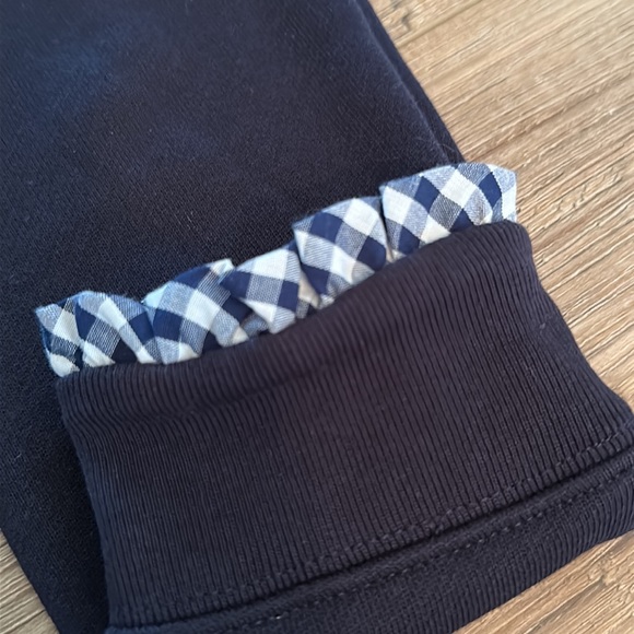 J. Crew Mercantile Navy Gingham Collar Trim Sweatshirt Zip Popover | Small - Picture 5 of 8